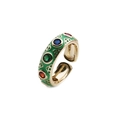 Anello regolabile placcato oro con smalto verde e pietre preziose colorate incastonate - Smalto Verde Evil Eye / Aperto Regolabile / Verde
