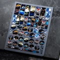 Nail art sticker EM-024 with metallic gold sun, moon, and marble patterns on blue - EM-024 (Artistic Landscape Theme)