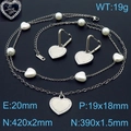 Silver steel jewelry set with heart pendants and engraved Love You text on a necklace - Set / Silver