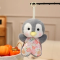 Niedlicher Pinguin Plüschanhänger mit rosa Blumenmuster und grauem Pelz - Pinguin