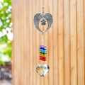 Silver angel wing suncatcher with rainbow crystal beads and large heart crystal prism - Angel Wings + Transparent Heart 30mm
