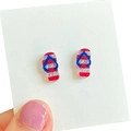 Sparkly Independence Day flip-flop stud earrings with red and blue stripes for women - Red Blue Flip Flops / Color 1