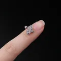 Silver 20G stainless steel fan-shaped baguette zircon stud earring for women - Fan Radiant Style (319-6#S)