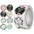 Roll of floral thank you stickers for wedding decor and takeout packaging seals - Floral Feather Design