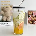 1000ml large glass tumbler with metal straw and world map design for iced coffee - Single Cup
