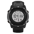 Sporty black digital watch with silicone strap featuring pedometer and alarm functions - Black With White Screen