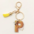 Letter P honeybee keychain with honeycomb pattern, yellow tassel and gold lobster clasp - Letter P