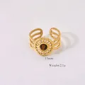 Detail view of gold bohemian stainless steel ring with round tiger eye stone inlay - Tiger Eye