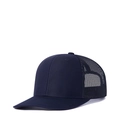 Classic navy blue trucker hat featuring breathable mesh back and adjustable curved brim - Adjustable / Navy + Navy Mesh