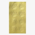 Acht goldene Wachssiegel-Aufkleber mit Rosen-Relief in zwei Reihen angeordnet - Rose