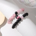 Pink and black turquoise heart magnetic bracelets set for couples with elastic beaded cord - SY0392-1 Pink & Black Magnetic Style