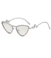 Occhiali da sole cat-eye in metallo argento con bordo di perle e dettaglio stella - Montatura Argento Lenti Trasparenti