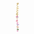 Bohemian gold spiral braid ring with natural pink blue and green stone charms - Pink Long