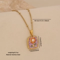Collier en acier doré avec pendentif tournesol en émail violet et détail de perle - Violet