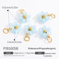 Sky blue flower pendant charms in 18k gold plated stainless steel, set of 5 pieces - Sky Blue Flower Shape Pendant (PJ91605B)