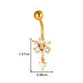 Gold stainless steel navel ring with flower and heart-shaped zircon pendant - Flower Heart Style (2612-1#) / Gold