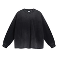 Faded black vintage washed long sleeve cotton T-shirt with distressed edges and drop shoulder - S / Distressed Black