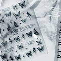Stickers ongles 5D motifs papillons et roses noirs avec détails de lignes fines - MN-220 Style Papillon Rose Noir