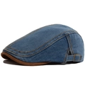 Berretto piatto vintage in denim per uomo e donna con visiera marrone a contrasto - Regolabile / Blu
