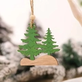 Rustic multilayer wooden Christmas tree pendant with green layers and jute hanging cord - Green Christmas Tree (P-Z29)