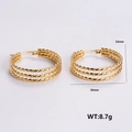 Polished gold multi-layer twisted rope hoop earrings measuring 32mm in diameter - Multi-layer Twisted Hoop Style (AMLEH223)