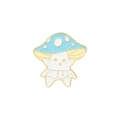 Cute cartoon blue mushroom elf enamel pin with white polka dots and golden finish - Polka Dot Skirt Cat