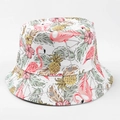 Détail d'un chapeau bob à imprimé tropical avec flamants roses, ananas et fleurs d'hibiscus - M(56-58cm) / Flamant Rose Tropical Blanc (14#)
