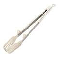 Beige silicone and stainless steel food tongs with a built-in stand and hanging ring - 14 Inch-with Stand / Off-White