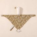 Golden brown baby security blanket featuring a white swan head and small umbrella patterns - Khaki Umbrella (Goose)