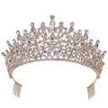 Corona da sposa barocca dorata con strass scintillanti e pettini per capelli da matrimonio - Stile Pettine per Capelli / Oro KC con strass bianchi