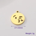 Golden stainless steel blowing kiss emoji pendant charm for jewelry making, 17x15mm size - Kiss Expression (KLJ7774-Z)