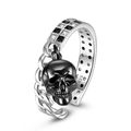 S925 Sterling Silber Ring mit schwarzem Totenkopf Anhänger und Mosaik aus Schwarz und Weiß - Einstellbar Offen / Silber Schwarz Totenkopf