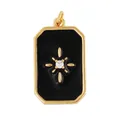 Rectangle black enamel pendant with gold plating and a sparkling white zircon star - Starburst Rectangle-Black