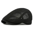 Classic black breathable mesh flat cap with vintage summer style for men and women - Black