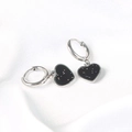 Elegant silver hoop earrings with black heart charms and silver glitter on white satin - 2.0*8mm / Silver-Black Heart