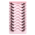 Set of 10 pairs of Y1004 natural half-eyelashes in a pink tray for eye makeup - Clustered Natural Style (Y1004)