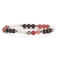 Handmade 6mm Tiger Eye Agate stretch beaded bracelet with silver metal spacer beads - 6MM White Stone + Garnet + Strawberry Quartz