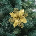 Poinsettia de Noël doré scintillant avec feuilles ajourées sur branches de sapin - 1# Or