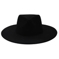 Detail view showing textured black wide brim wool felt fedora with a creased crown - Black