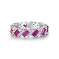 Bague éternité en argent 925 avec pierres roses rectangulaires et cristaux clairs - US 5 / Rouge Rose (CBJZ279)