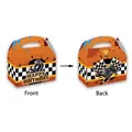 Detail view of orange motocross theme birthday gift box with checkered flags and racers - Gift Boxes 12PCS
