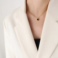French design gold plated necklace with a chic black heart pendant on a female model - 40+5cm / Gold Color Black Zirconia Necklace