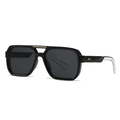 Lunettes de soleil pilote rétro avec monture noire et détails dorés élégants - Noir Gris Branches Transparentes