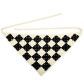 Handmade crochet checkered triangle bandana in black and cream white knit pattern - Black & White Checkerboard