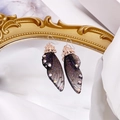 Elegant S925 silver butterfly earrings with black translucent wings and rainbow rhinestones - Black Rhinestone-Rose Gold