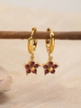Gold-plated floral drop earrings with magenta zirconia stones on branch display - 18K Gold / June Purple (Alexandrite Color)