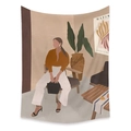Detail of bohemian tapestry featuring a minimalist Matisse inspired illustration - 100*150cm / Modern Sitting