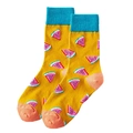 Ginger yellow mid-calf socks with watermelon patterns and blue contrast cuffs - Yellow Watermelon