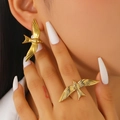 Golden swallow jewelry set featuring flying bird wing earrings and ring for women - Gold Earrings And Ring
