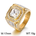 Luxury hip-hop octagon gold ring for men with clear square stone and 17mm wide band - Gold White